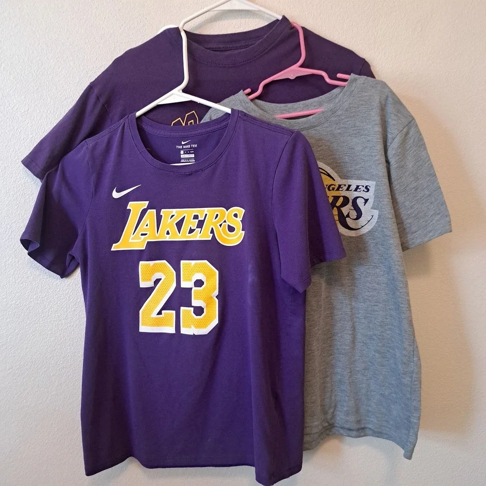 Nike Lakers Youth T-Shirt Bundle LeBron James 23 Purple Grey Kids Large 14-16